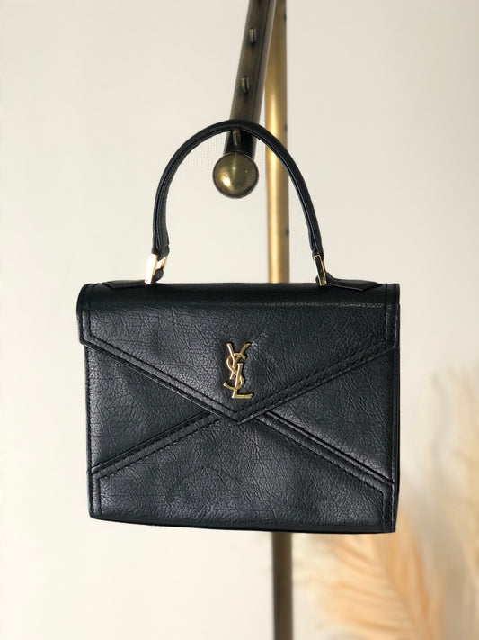 Yves Saint Laurent YSL Logo Leather Handbag Black Vintage 8uicvf