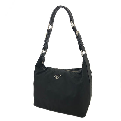 PRADA Triangle Logo  Nylon Leather Shoulder bag Hobobag Black Vintage zx7az8