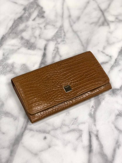 CELINE 標誌圖案皮革長皮夾 棕色 復古 45j62z 