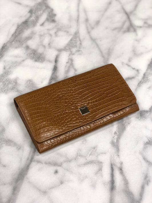 CELINE Logo Motif Leather Long Wallet Brown Vintage 45j62z