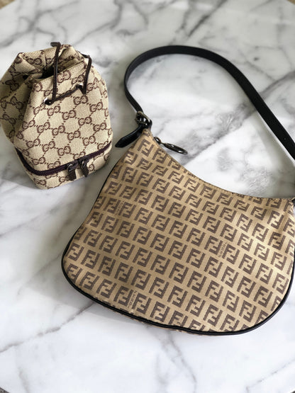 FENDI Zucchino one shoulder handbag beige vintage old yv64ch