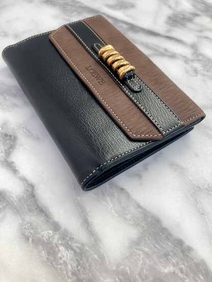 LOEWE Velazquez 皮革折疊錢包 黑棕色復古 z2dfbj 