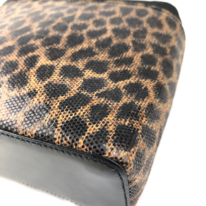 LOEWE Leopard Vanity Enamel Handbag Mini Bag Black Brown vintage Old x7rt6f