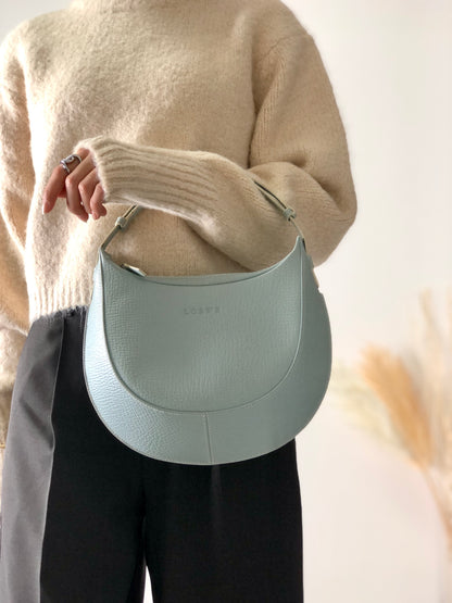 LOEWE Logo Motif Embossed Round Leather Two-way  Handbag Shoulder bag Sky blue Vintage 64bpxh