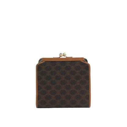 CELINE Macadam Blason Metal Clasp Trifold Wallet Brown Vintage jcbywy