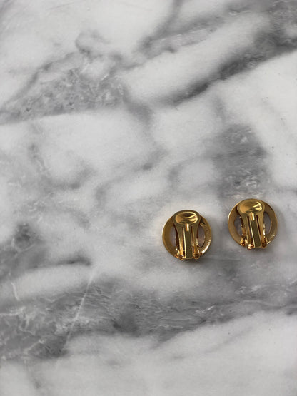 CELINE Circle Logo Earrings Gold Vintage 8rds48