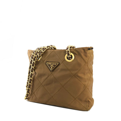 PRADA Triangle Logo Chain Shoulder Quilted Nylon Shoulder bag Brown Vintage kzrh7a