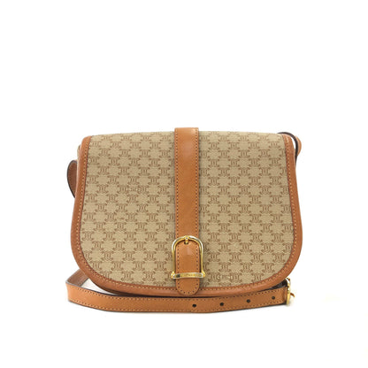 CELINE Macadam  PVC Leather Crossbody Shoulder bag Beige Vintage kshxk6