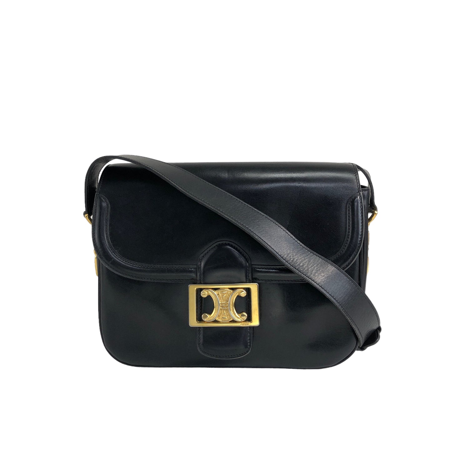 CELINE Triomphe  Leather Shoulder bag Black Vintage t667pp