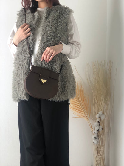 Yves Saint Laurent YSL Logo Leather Round Shoulder bag Brown Vintage b735mp