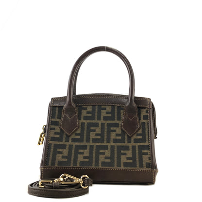 FENDI Zucca Jacquard Leather Two-way Handbag Shoulder bag Brown Vintage n3b6d8