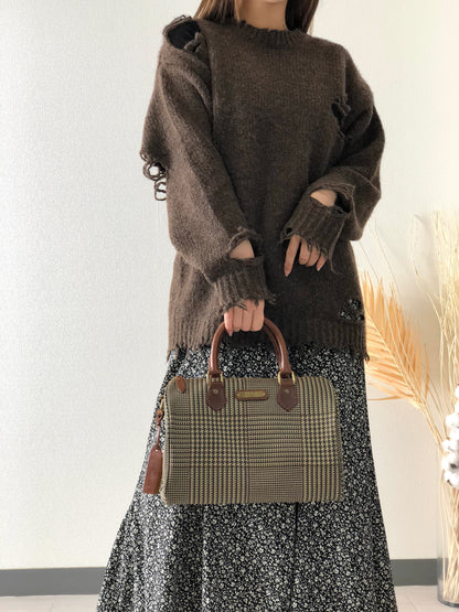 RALPH LAUREN Leather Small Boston bag Handbag Brown Vintage epcyi6