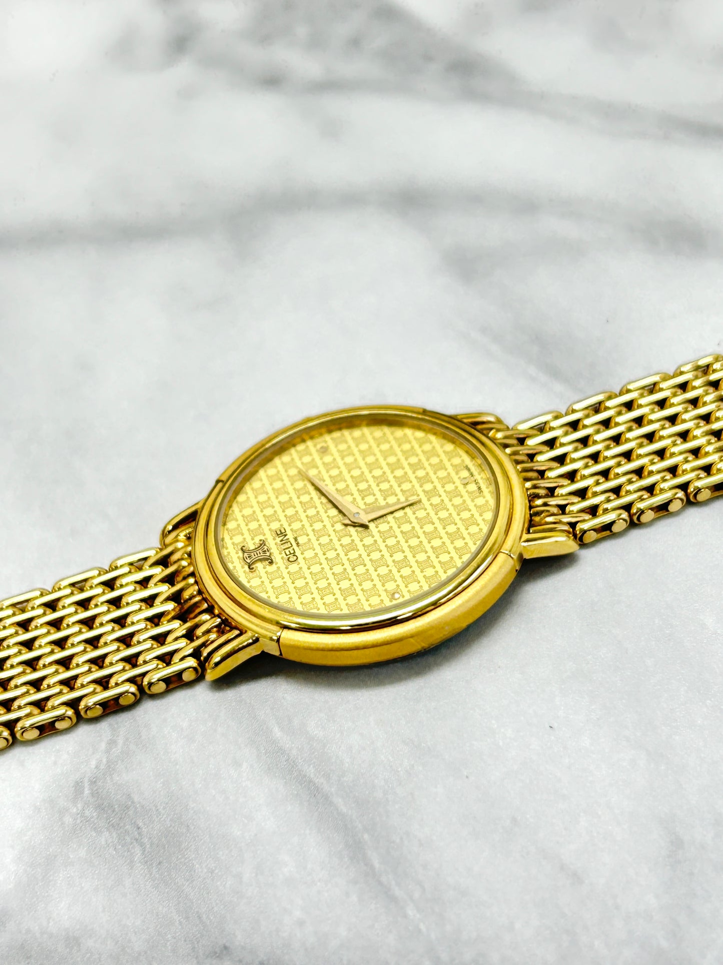 CELINE Triomphe Stainless Steel Analog Quartz Watch Gold Vintage zhs23u