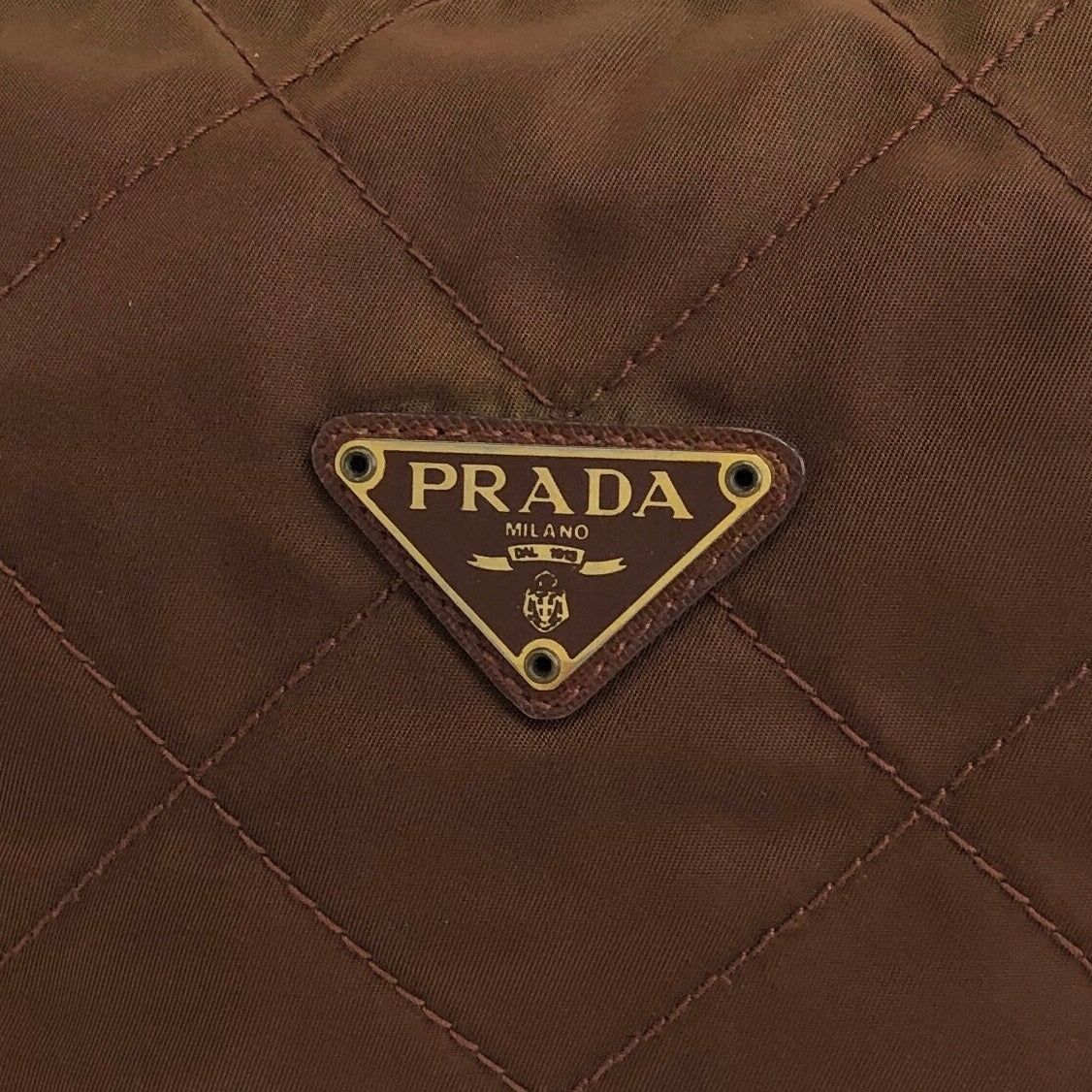 PRADA Triangle Logo Nylon Chain Shoulder bag Brown Vintage yktcuy