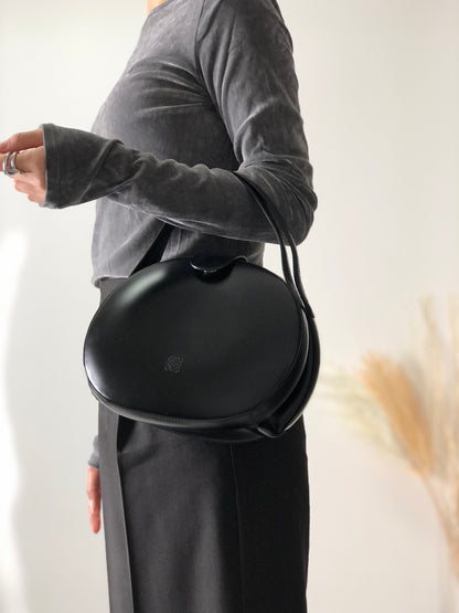 LOEWE Anagram Leather Round Handbag Shoulder bag Black Vintage buyi2b