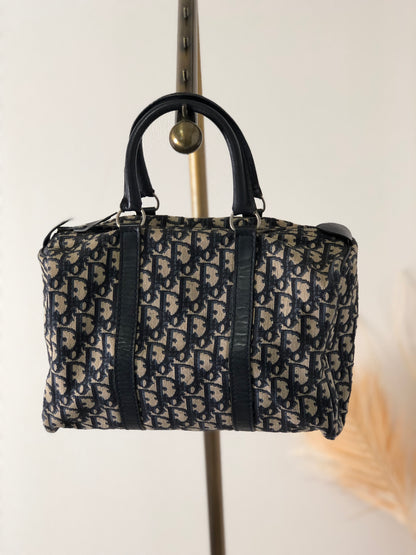 Christian Dior Trotter 提花皮革手提包波士頓包海軍藍復古 t6xmtm 