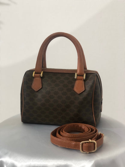 CELINE Macadam PVC皮革兩用小手提包斜背包棕色復古vwd3v4 