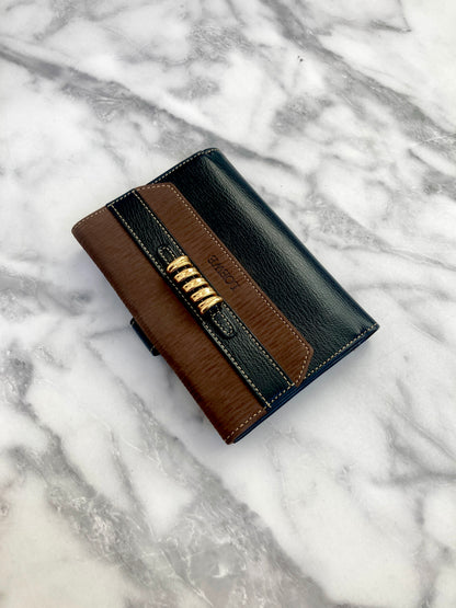 LOEWE Velazquez 皮革折疊錢包 黑棕色復古 z2dfbj 