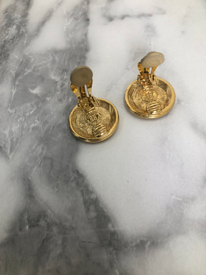 GIVENCHY Logo Round Earrings Gold Vintage i34xhi