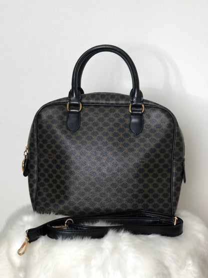 CELINE Macadam Circle Charm Leather Two-way Handbag Shoulder bag Boston bag Black Vintage 4ftutu