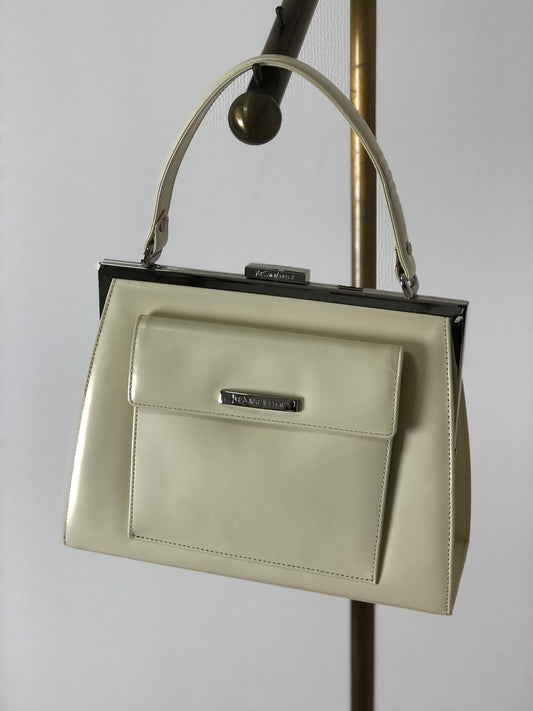 Yves Saint Laurent Logo Leather Handbag Beige Vintage brtxwd