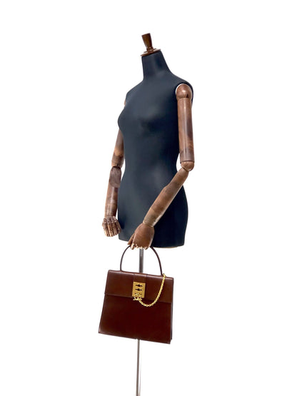 CELINE Triple Gancini Mantel Kelly Leather Handbag Brown vintage Old Celine iz86nn