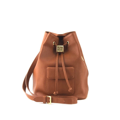 GIVENCHY logo motif front pocket drawstring crossbody leather shoulder bag brown vintage old x3v2dc