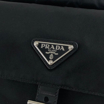 PRADA Triangle Logo Front Buckle Nylon Leather Shoulder bag Black Vintage sudtyj