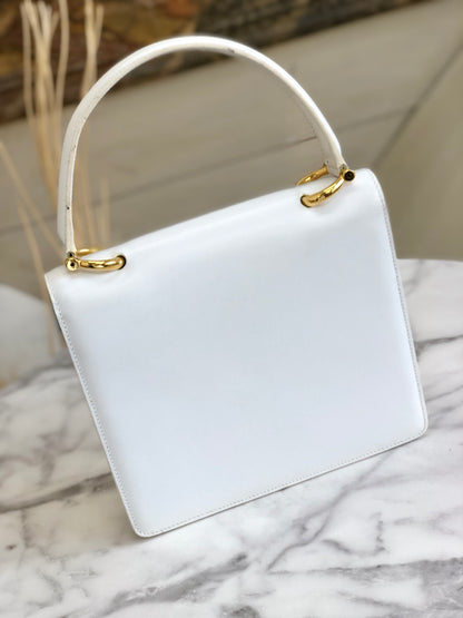 CELINE Horse bit Double Flap Leather Handbag White Vintage mxrdau