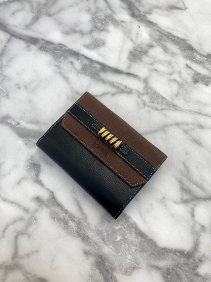 LOEWE Velazquez 皮革折疊錢包 黑棕色復古 z2dfbj 