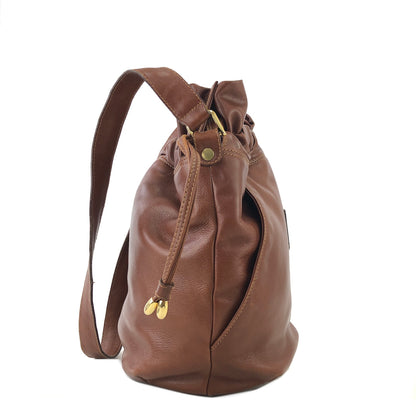 CELINE Blason 皮革抽繩單肩包 棕色 復古 2hgzv7 