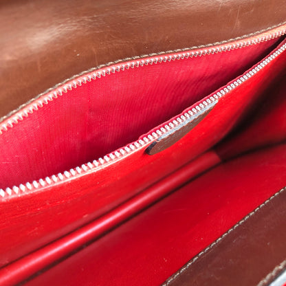 CELINE Triple Gancini Mantel Kelly Leather Handbag Brown vintage Old Celine iz86nn