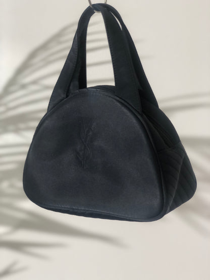 Yves Saint Laurent YSL Logo  Nylon Leather Handbag Black Vintage wx72aw