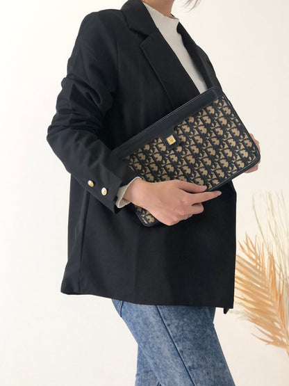 Christian Dior Trotter 提花皮革手拿包 海軍藍 Vintage 7wache 