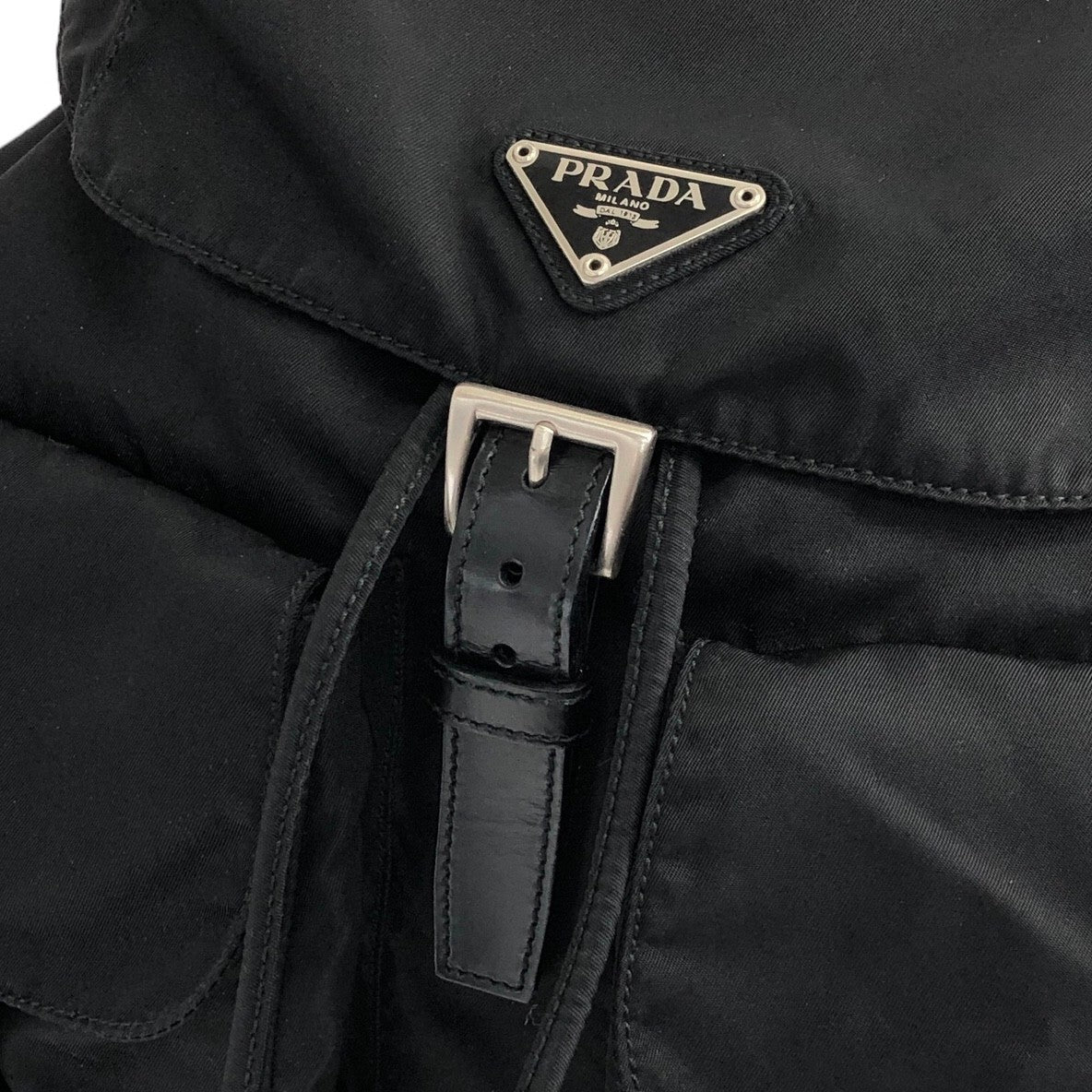 PRADA Triangle Logo Double Pocket Nylon Backpack Black Vintage izcwku