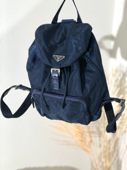 PRADA Triangle Logo Nylon Leather Backpack Navy Vintage 8jeijv