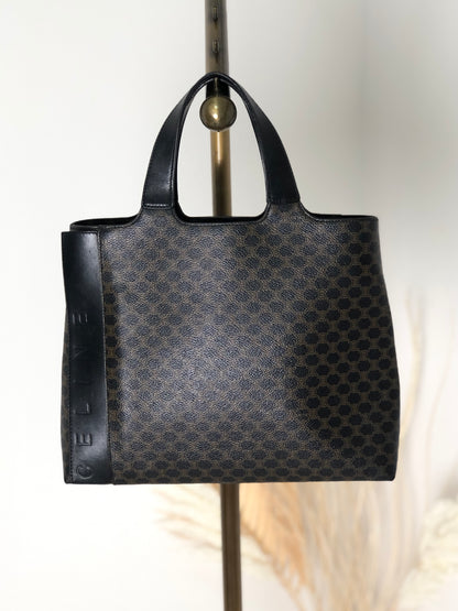 CELINE Macadam Logo Handbag Black Vintage v6cari