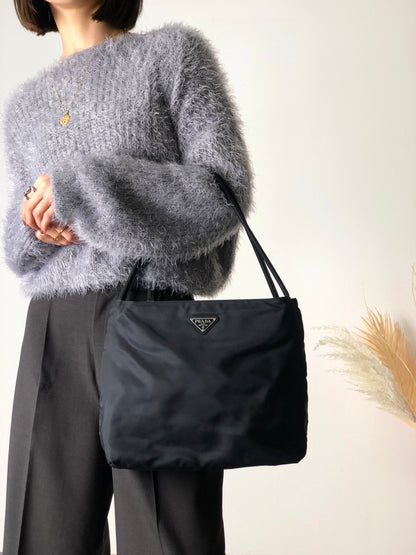 PRADA Triangle Logo  Nylon Handbag Black Vintage a3ew6f
