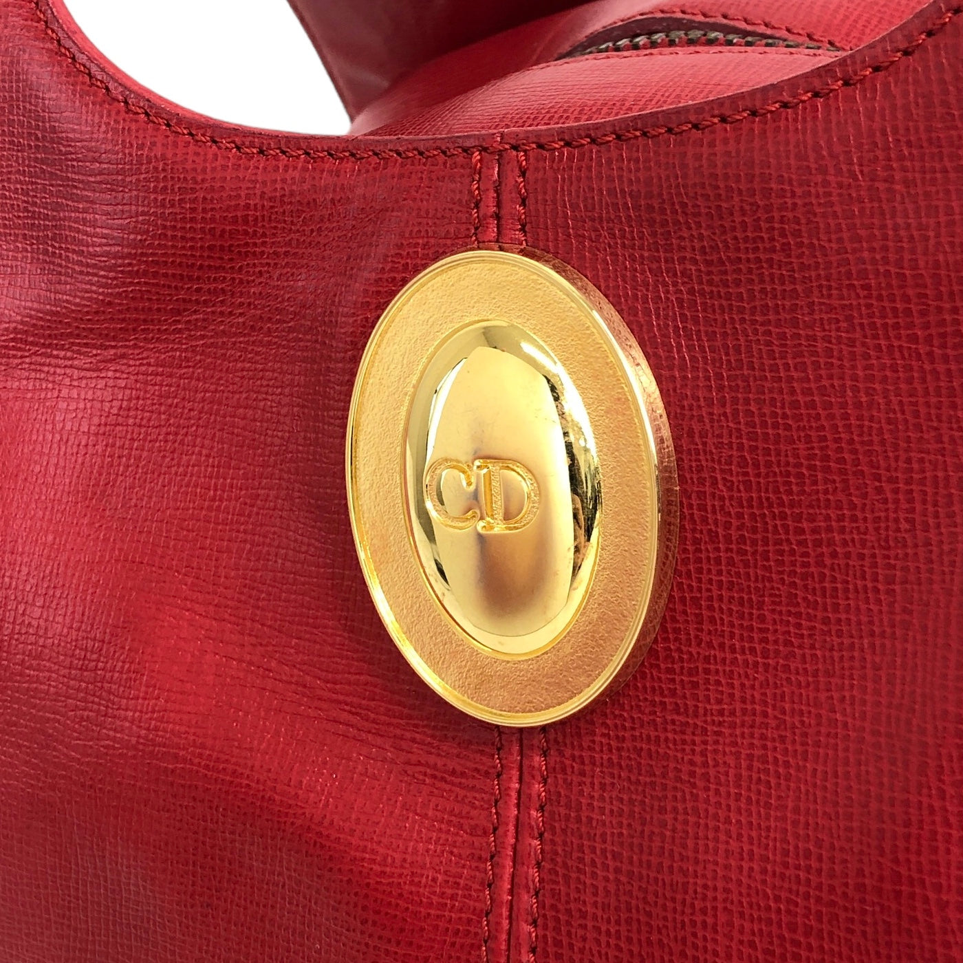 Christian Dior CD Logo Leather Handbag Red Vintage as4mv5