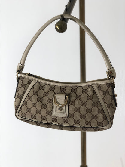 GUCCI GG Canvas Abbey Canvas Leather Handbag Hobobag Beige Vintage 4sabsd