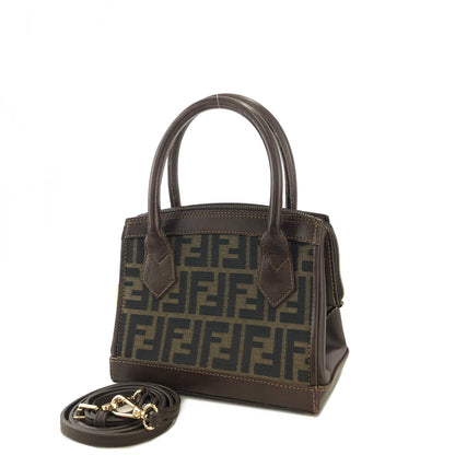 FENDI Zucca Jacquard Leather Two-way Handbag Shoulder bag Brown Vintage n3b6d8