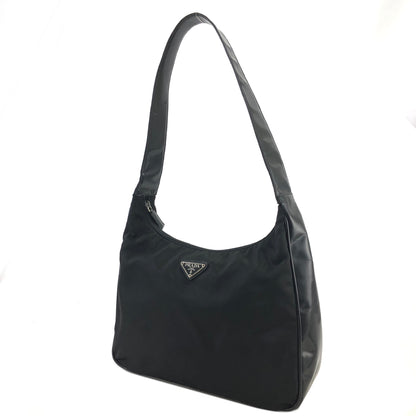PRADA Triangle Logo Nylon Leather Shoulder bag Hobobag Black Vintage na2ut2
