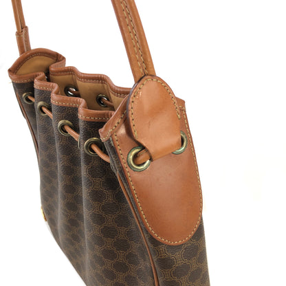 CELINE Macadam PVC Leather Drawstring Shoulder bag Brown Vintage hw5asw