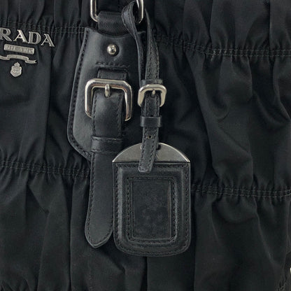 PRADA Logo Motif shirring Nylon Two-way Handbag Shoulder bag Black Vintage vbrtdm