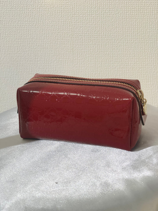 GUCCI GG Pattern Patent Leather Pouch Red Vintage 57pbbg
