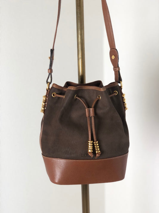 LOEWE Velazquez Leather Drawstring Shoulder bag Brown Vintage vjmyaz