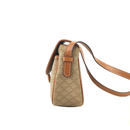 CELINE Macadam Blason Tassel Small Crossbody Shoulder bag Beige Vintage y3r5h2