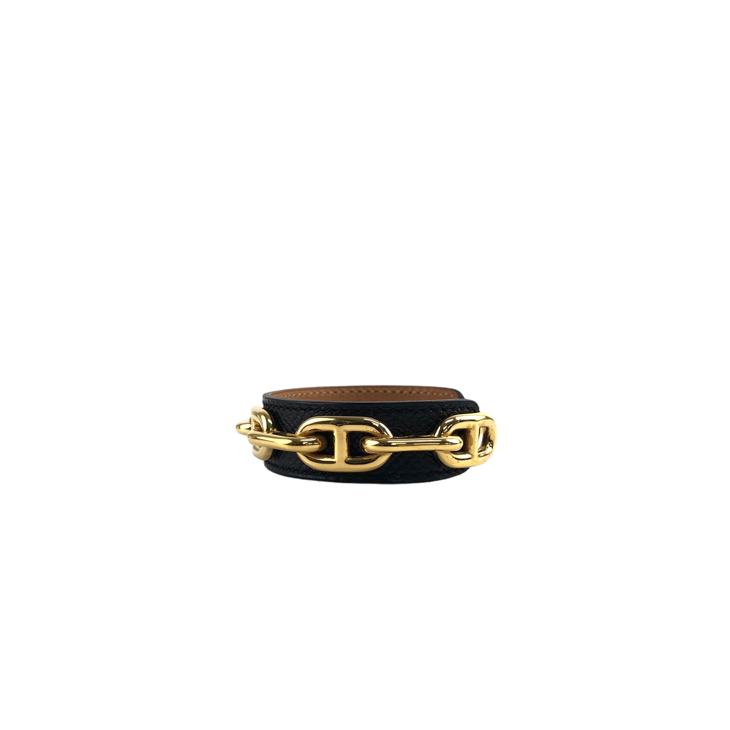 HERMES Chaine d'ancre Leather Bangle Black×Gold Vintage i5kvpf