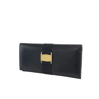 Salvatore Ferragamo Vala Leather Long Wallet Black Vintage gvd2y7