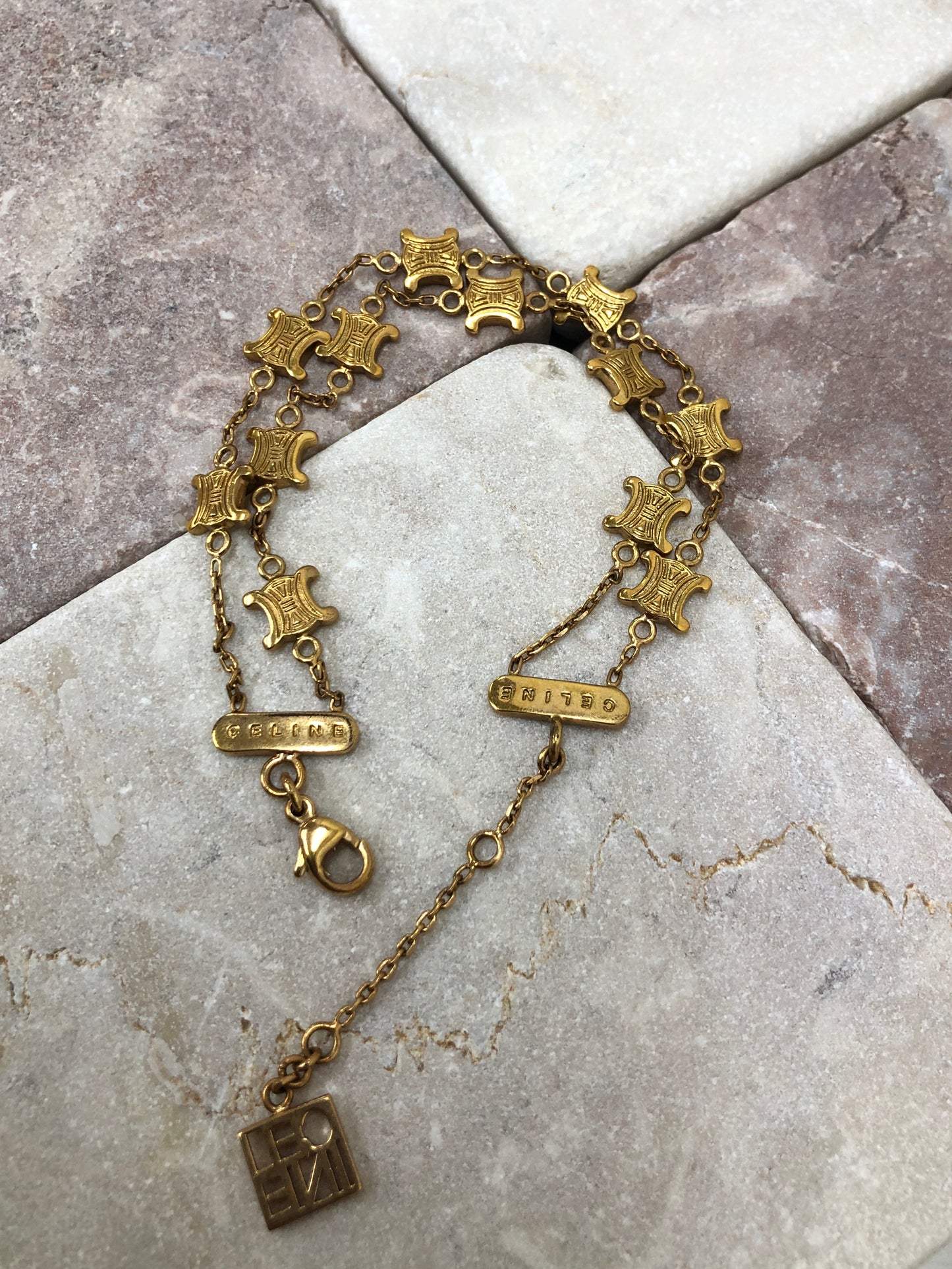 CELINE Triomphe Logo Charm Bracelet Gold Vintage tzzpy3